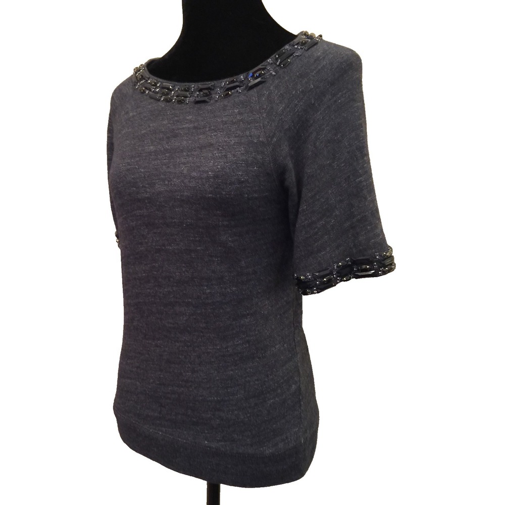 J. Crew Womens Sweatshirt Top Sz Small Navy Blue Short Sleeve Crew Embellished - Picture 4 of 12